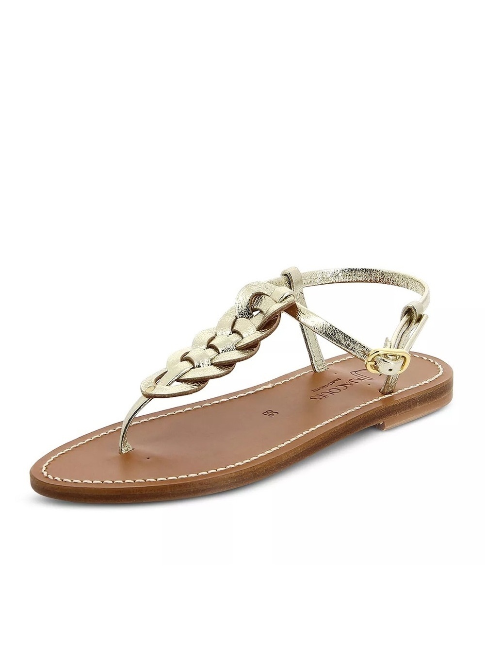 K.Jacques Lemovis Woven Strap Thong Sandals, Champagne Size 36 New + DustBag